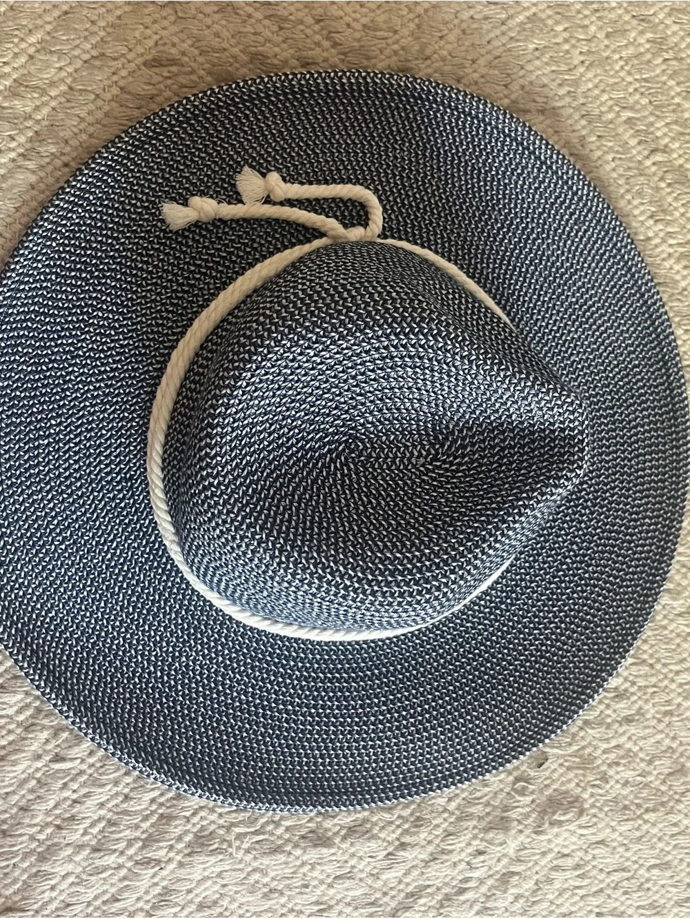 Women's Navy Straw Sun Hat with White Rope Accent